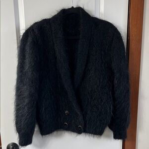 Mohair Black Women's Button-Front Cardigan Jacket